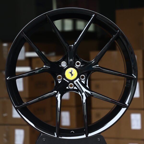 Ferrari 488 wheels – Gloss Black 5 Y-Spoke (Ferrari OEM-Style), front view