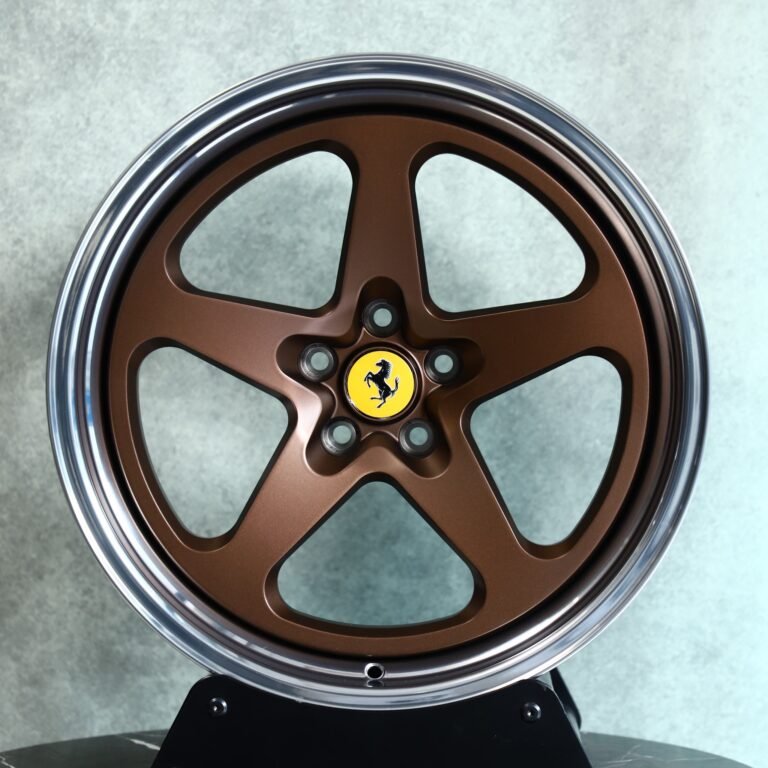 Ferrari 488 wheels – Matte Bronze 5-Spoke Polished Lip 2-Piece (Ferrari OEM-Style), front view