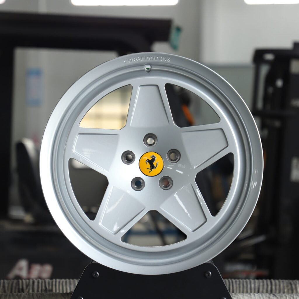 Ferrari Style Bright Silver 5-Spoke Deep Lip Forged Wheels - Ferrari 488 / Ferrari F8 Fitment (5-Lug) Deep Dish forged wheel