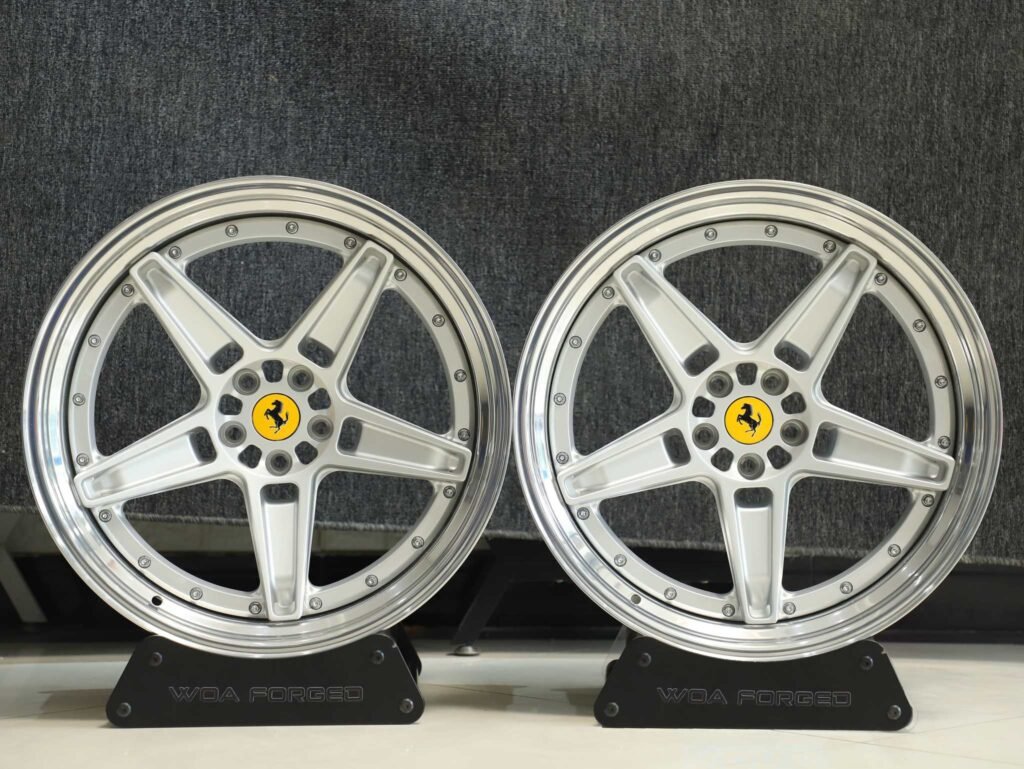 Ferrari Style Bright Silver 5-Spoke Stepped Lip 2-Piece Forged Wheels - Ferrari 488 / Ferrari F8 Fitment (5-Lug) Deep Dish forged wheel