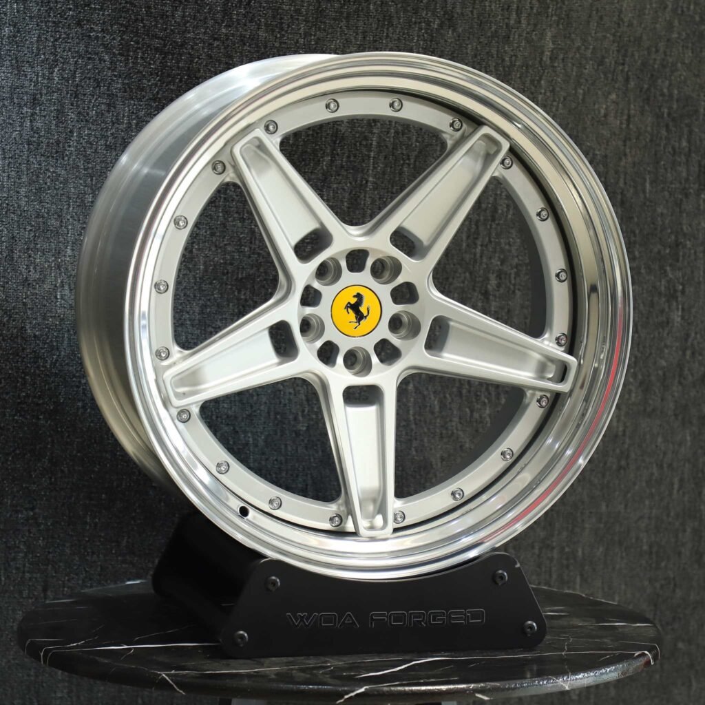 Ferrari F8 wheels – Custom Finish 2-Piece 5-Star Spoke, angled view