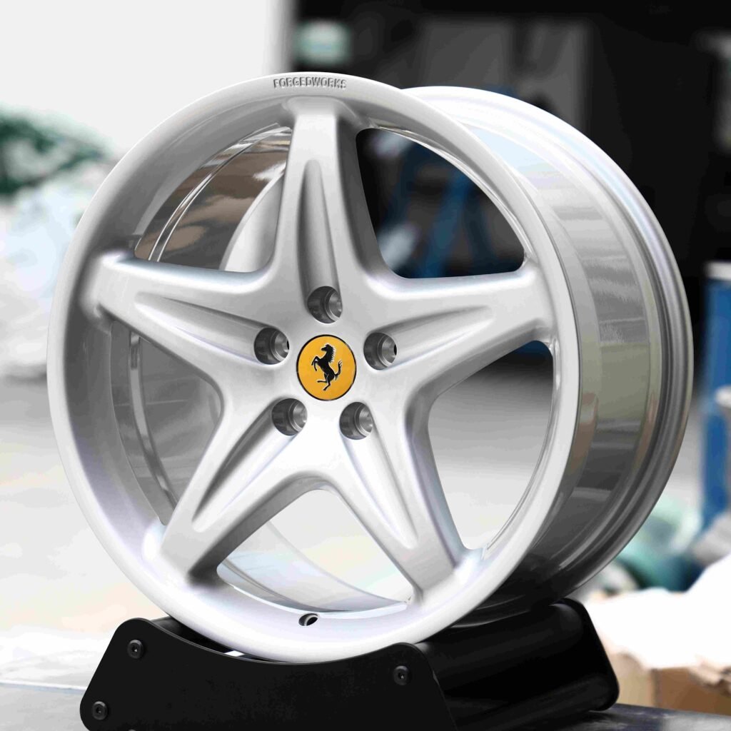 Ferrari Style Gloss Silver 5-Spoke Forged Wheels - Ferrari 488 / Ferrari F8 Fitment (5-Lug) view 3