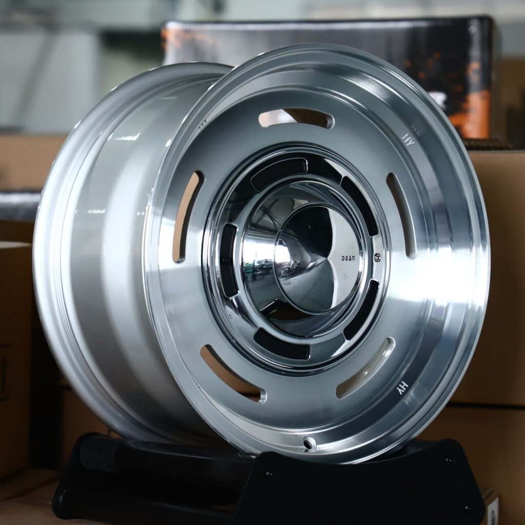 Ford Bronco wheels – Polished Slotted Dish Deep Lip, angled view