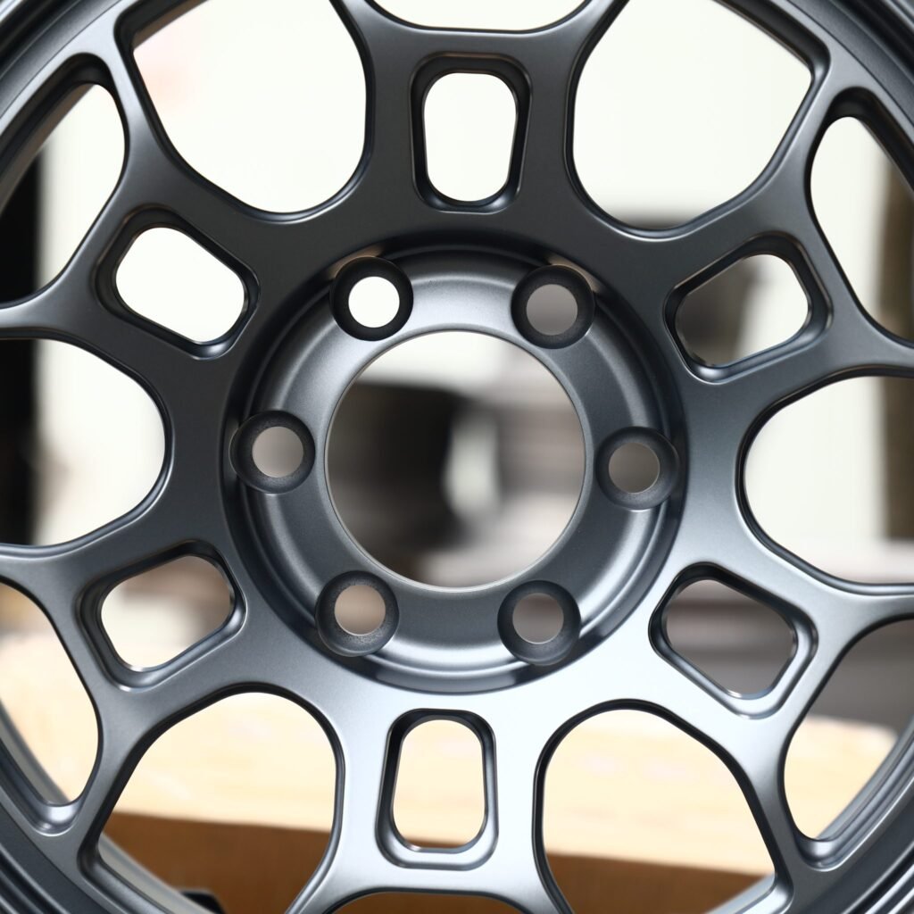 Toyota Tacoma wheels – Matte Gunmetal 10-Window Multi-Spoke, lip and barrel detail