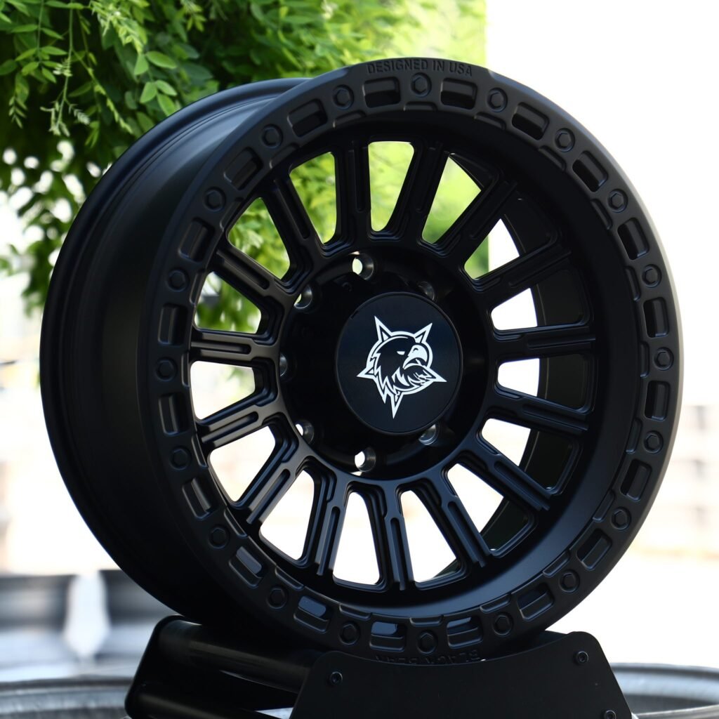 Chevrolet Silverado HD wheels – Matte Black 16-Spoke Beadlock, angled view