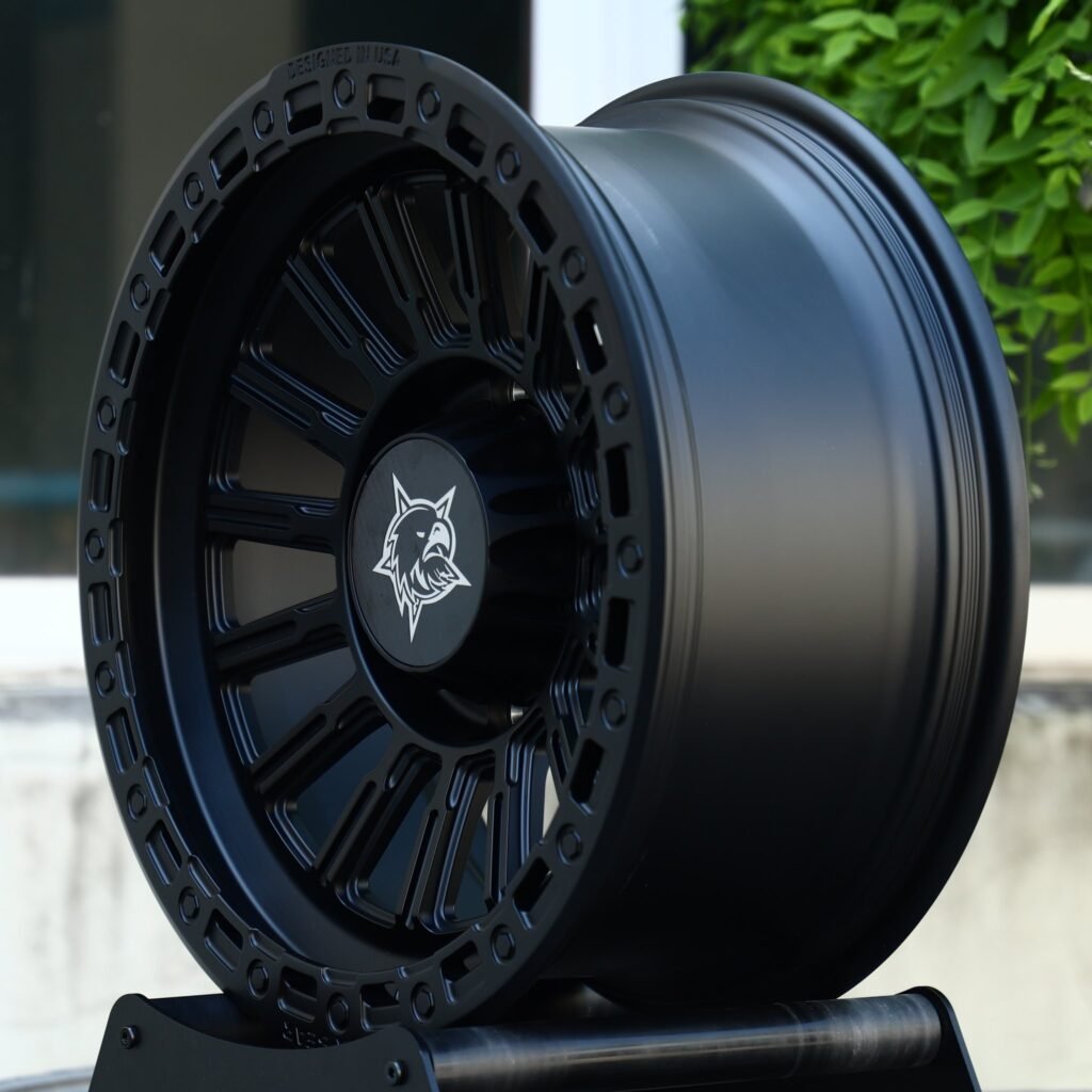 8x170 wheels – Matte Black 16-Spoke Beadlock, side view