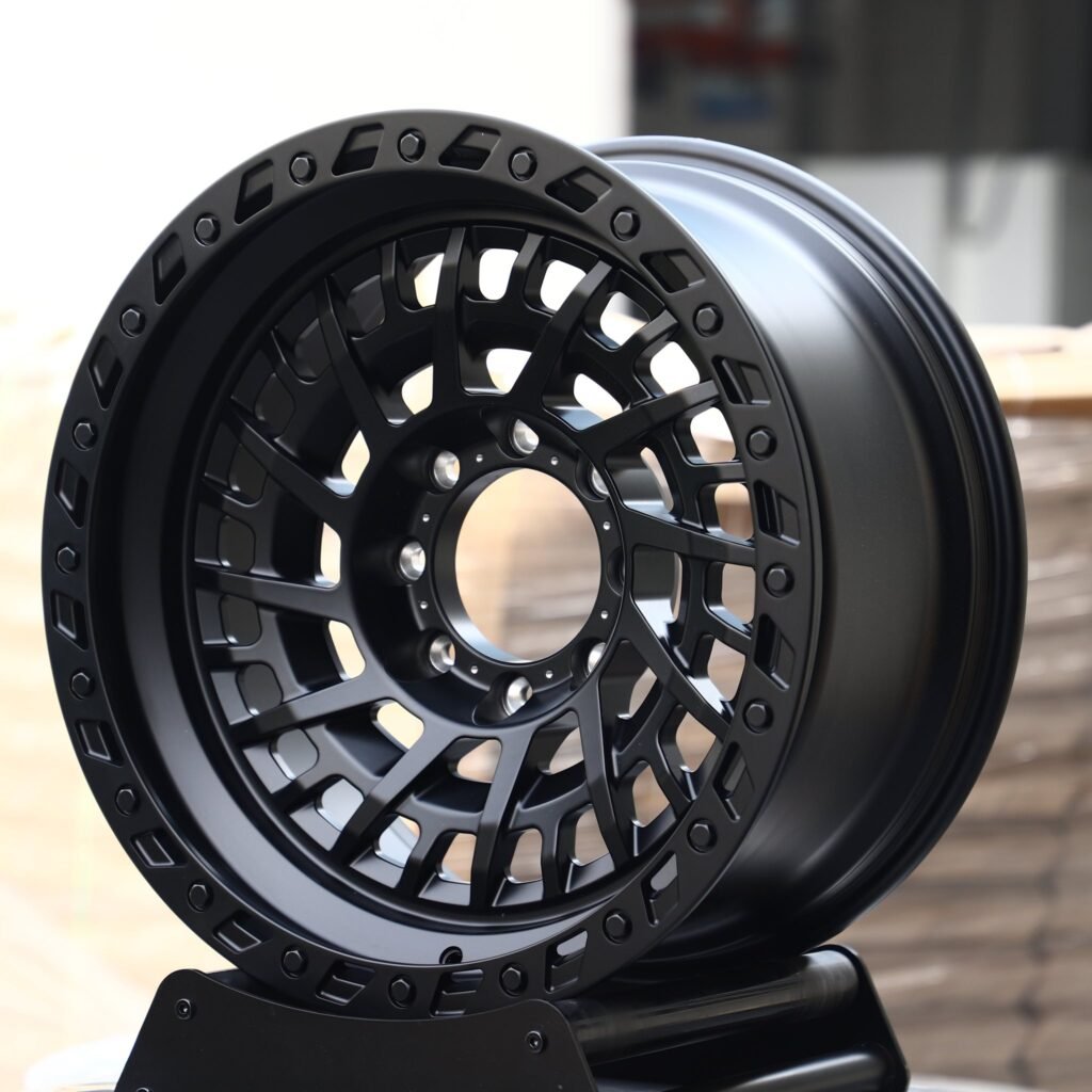 Chevrolet Silverado HD wheels – Matte Black Mesh Double-Ring, angled view
