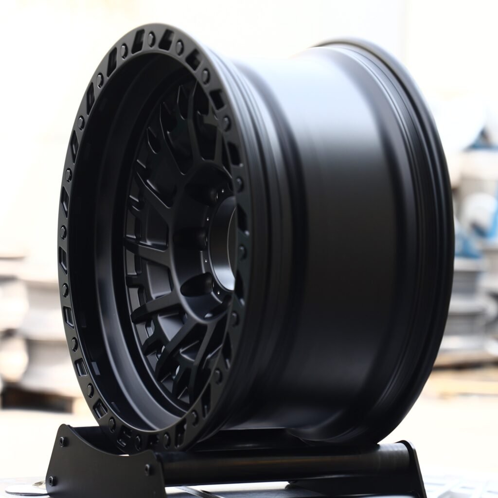 8x170 wheels – Matte Black Mesh Double-Ring, side view