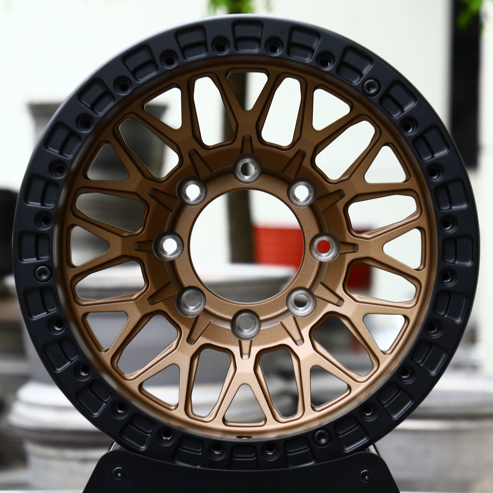 Ford F-250 Super Duty wheels – Matte Bronze Mesh Black-Ring Beadlock, front view
