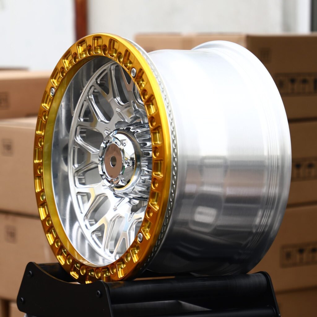 8x170 wheels – Mirror Milled Mesh Gold-Ring Beadlock, side view