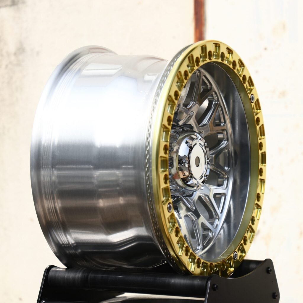 8x170 wheels – Mirror Milled Mesh Gold-Ring Beadlock, side view