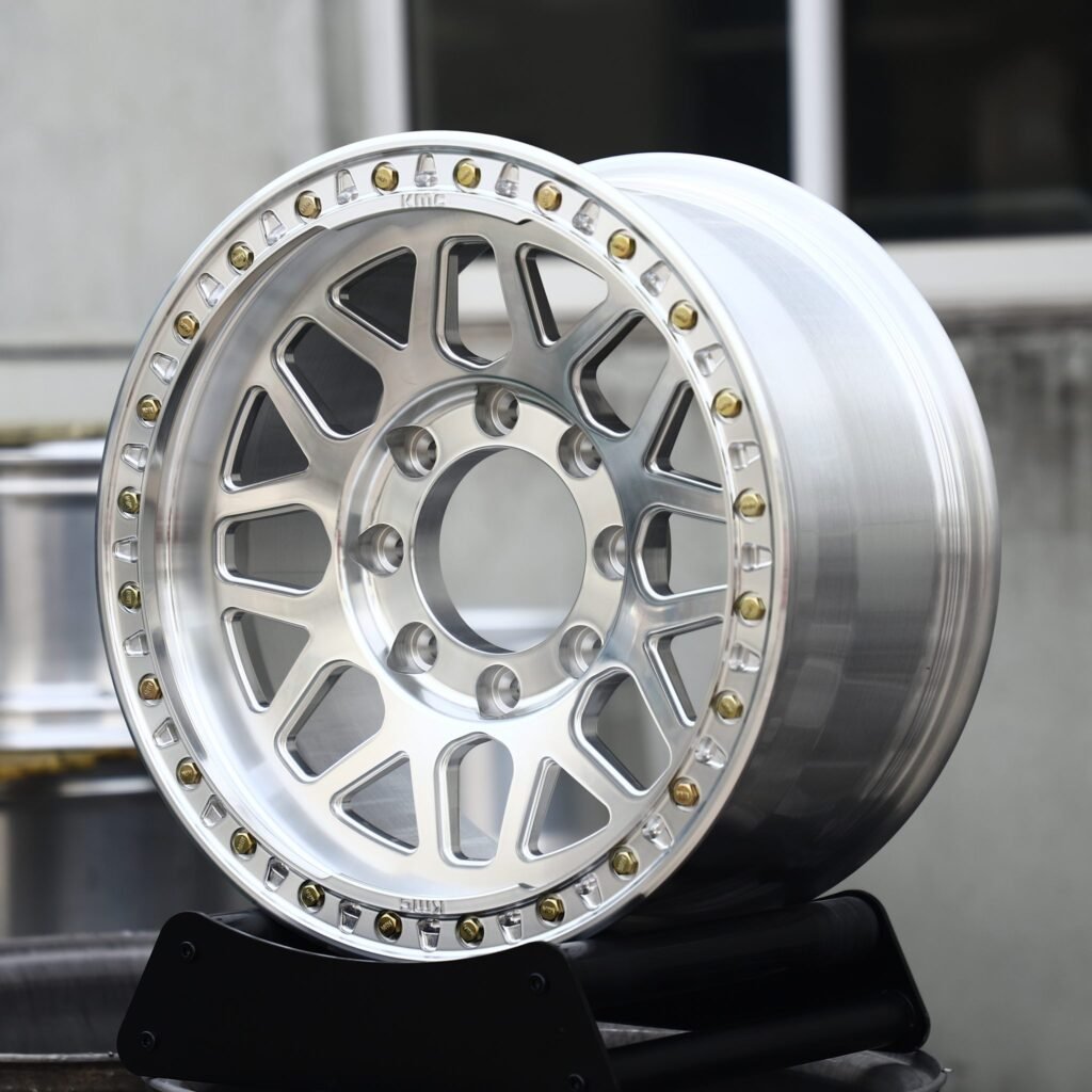 Chevrolet Silverado HD wheels – Mirror Polished Mesh Beadlock, angled view