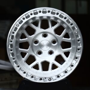 Ford Mustang / Corvette C7 Forged Wheels – Brushed Silver Mesh Beadlock (5-Lug)