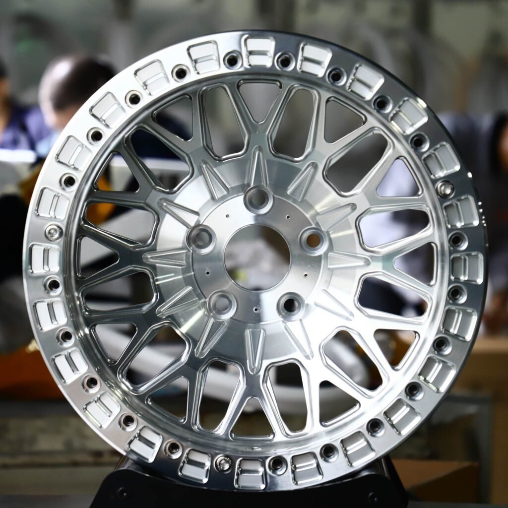 Ford Mustang wheels – Brushed Silver Multi-Spoke Beadlock, front view