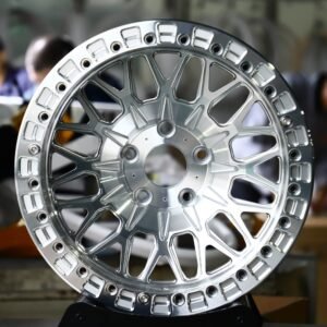 Ford Mustang / Corvette C7 Forged Drag Racing Wheels – Brushed Silver Multi-Spoke Beadlock (5-Lug)