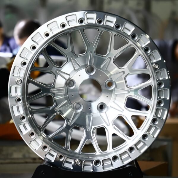 Ford Mustang wheels – Brushed Silver Multi-Spoke Beadlock, front view