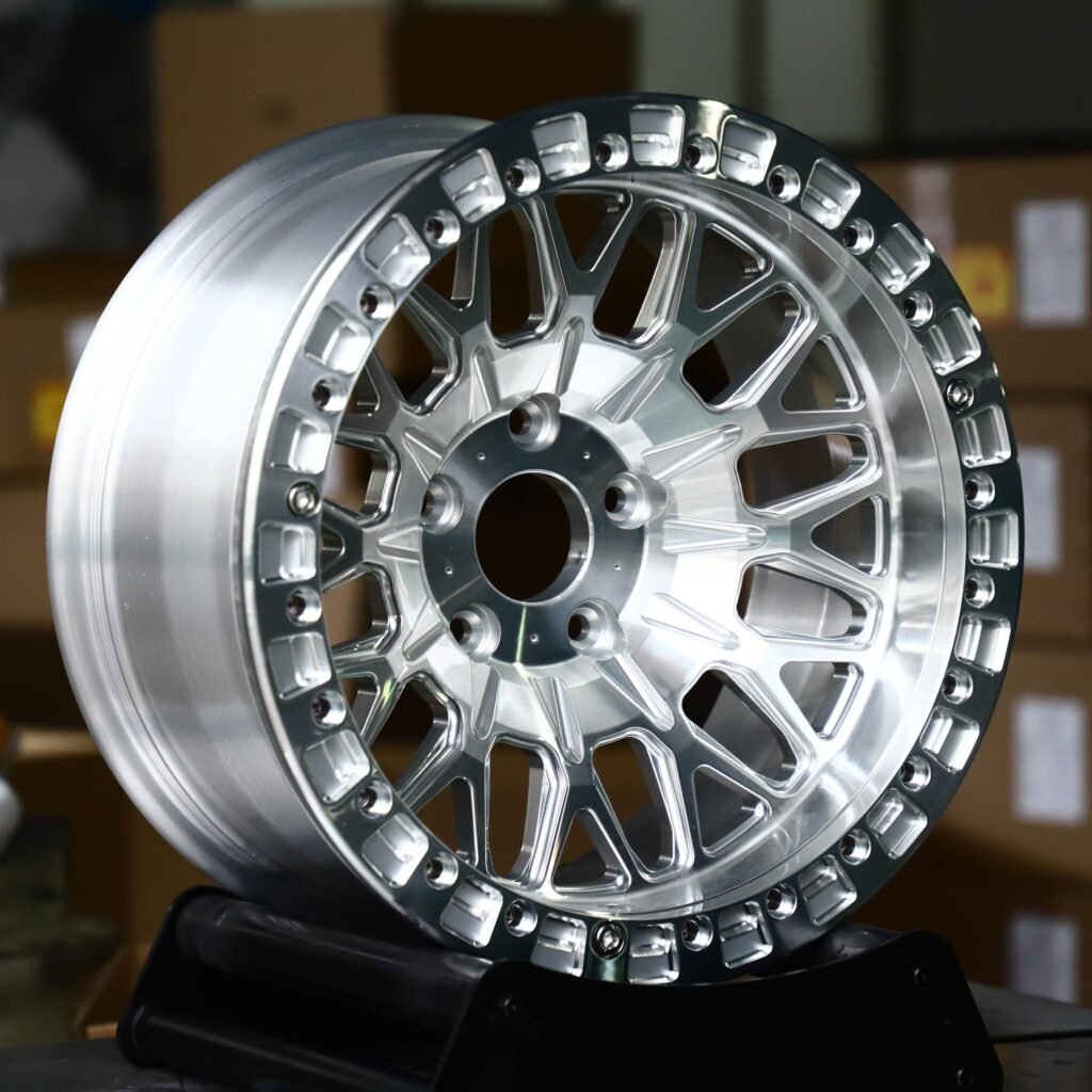 Chevrolet Corvette C7 wheels – Brushed Silver Multi-Spoke Beadlock, angled view