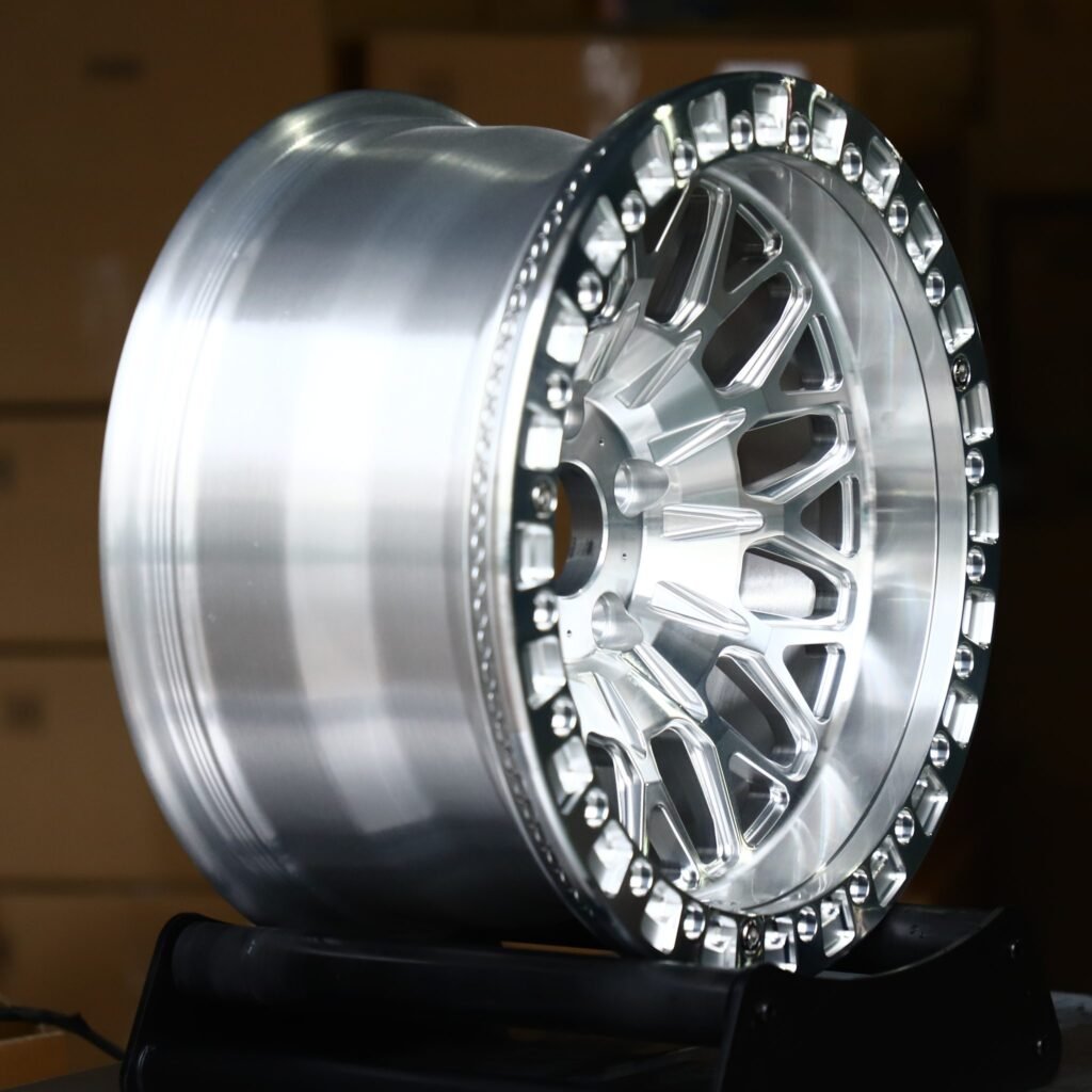 5x114.3 wheels – Brushed Silver Multi-Spoke Beadlock, side view