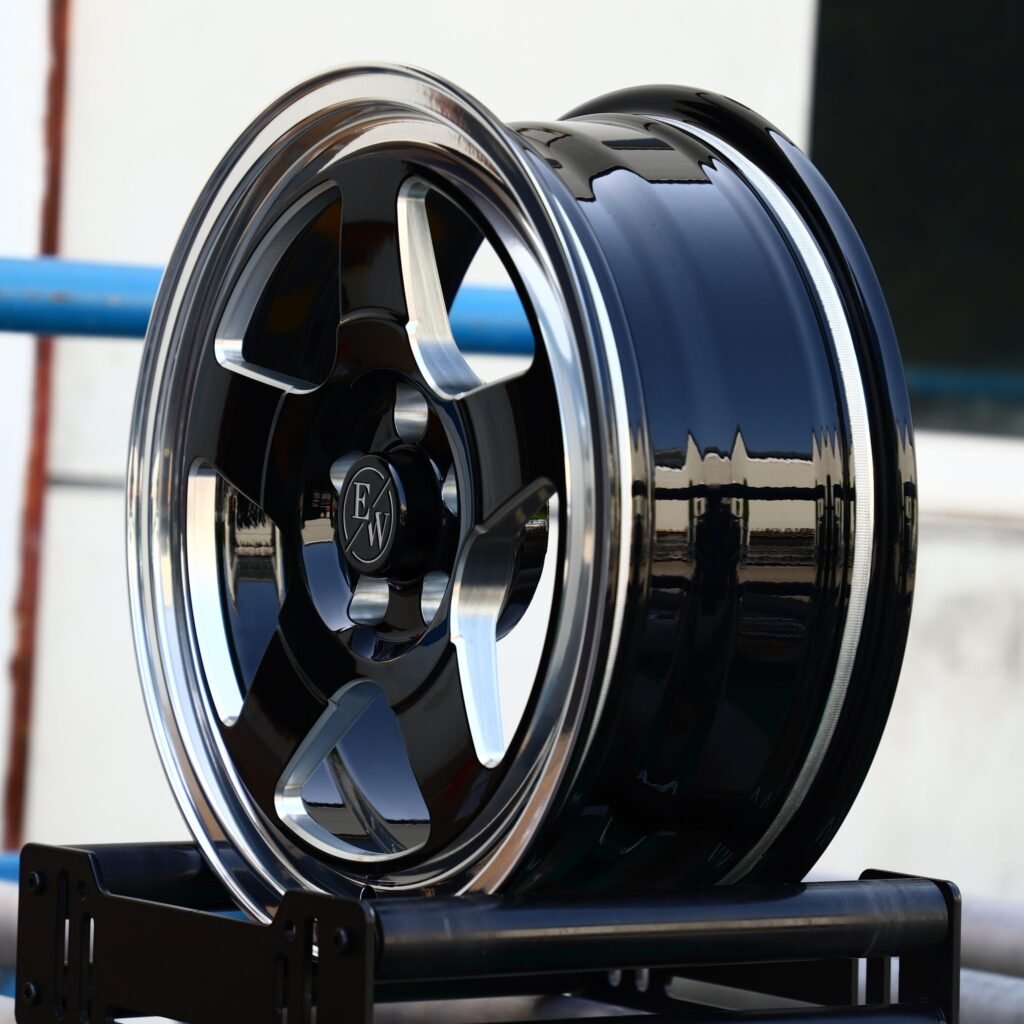 5x114.3 wheels – Gloss Black 5-Spoke Polished Lip, side view