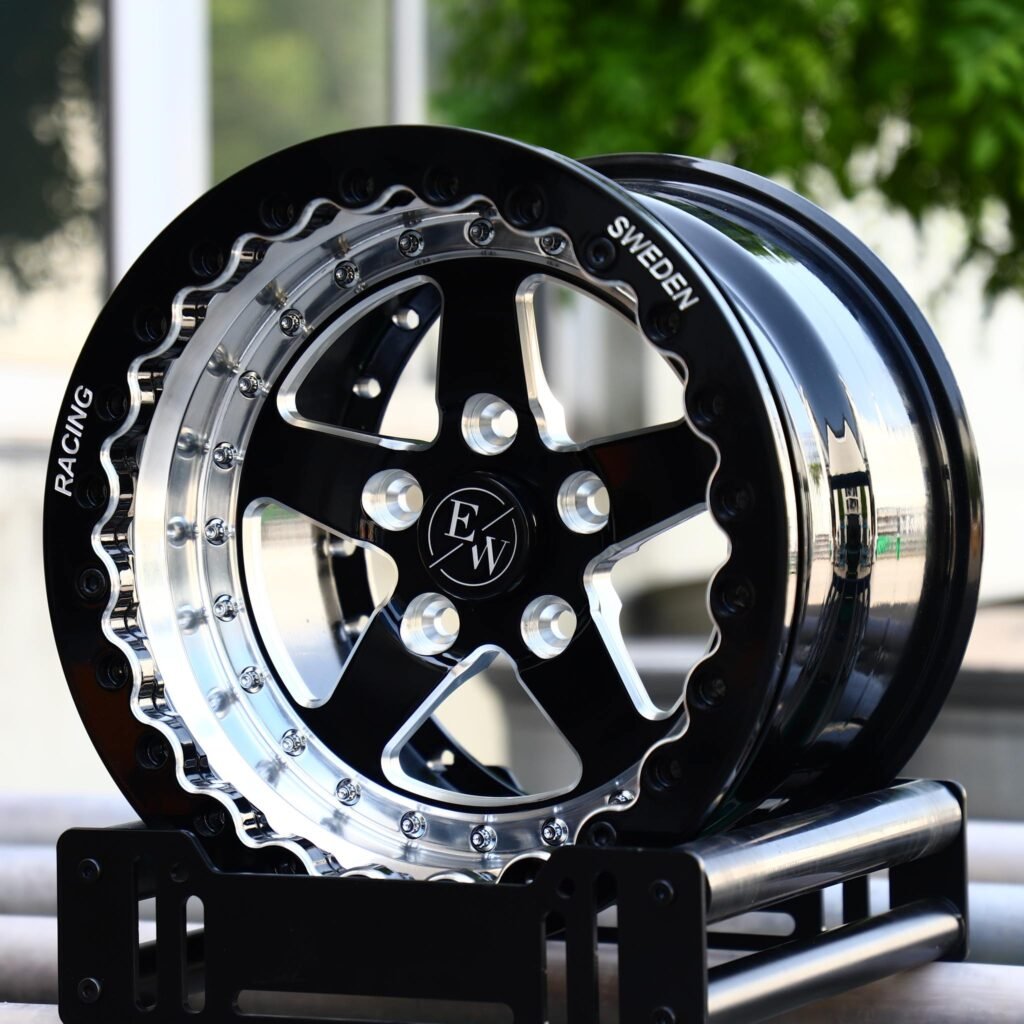 Chevrolet Corvette C7 wheels – Gloss Black / Mirror Milled 5-Spoke Beadlock, angled view