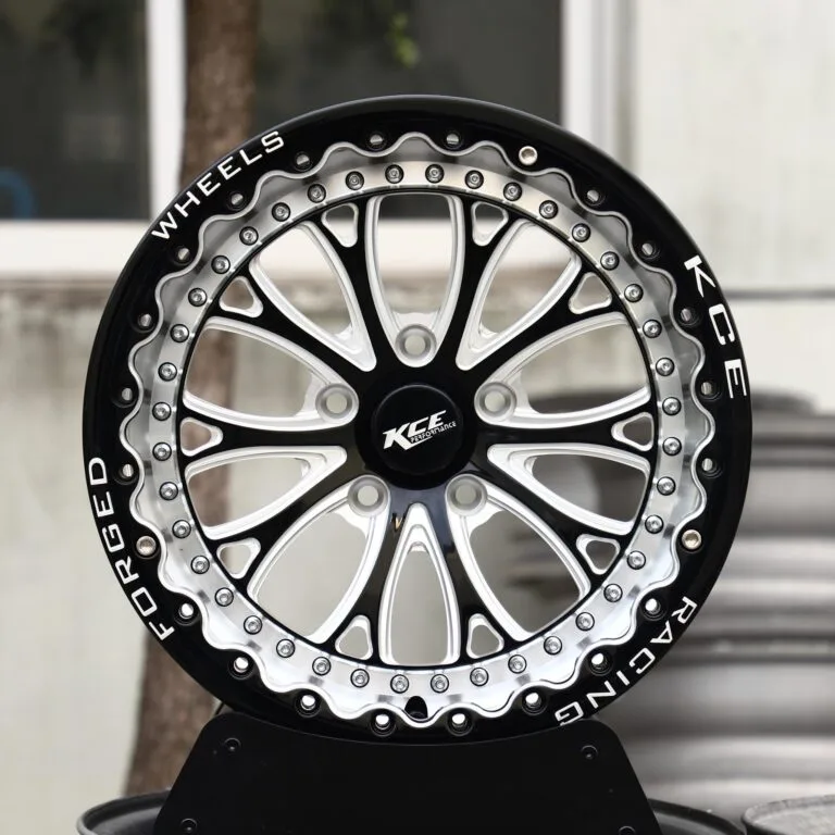 Ford Mustang / Corvette C7 Forged Wheels – Gloss Black / Mirror Milled Mesh Beadlock, front view