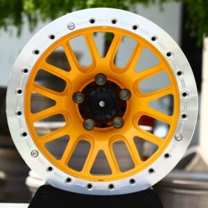Ford Mustang / Corvette C7 Forged Drag Racing Wheels – Yellow 16-Spoke Polished Beadlock (5-Lug)