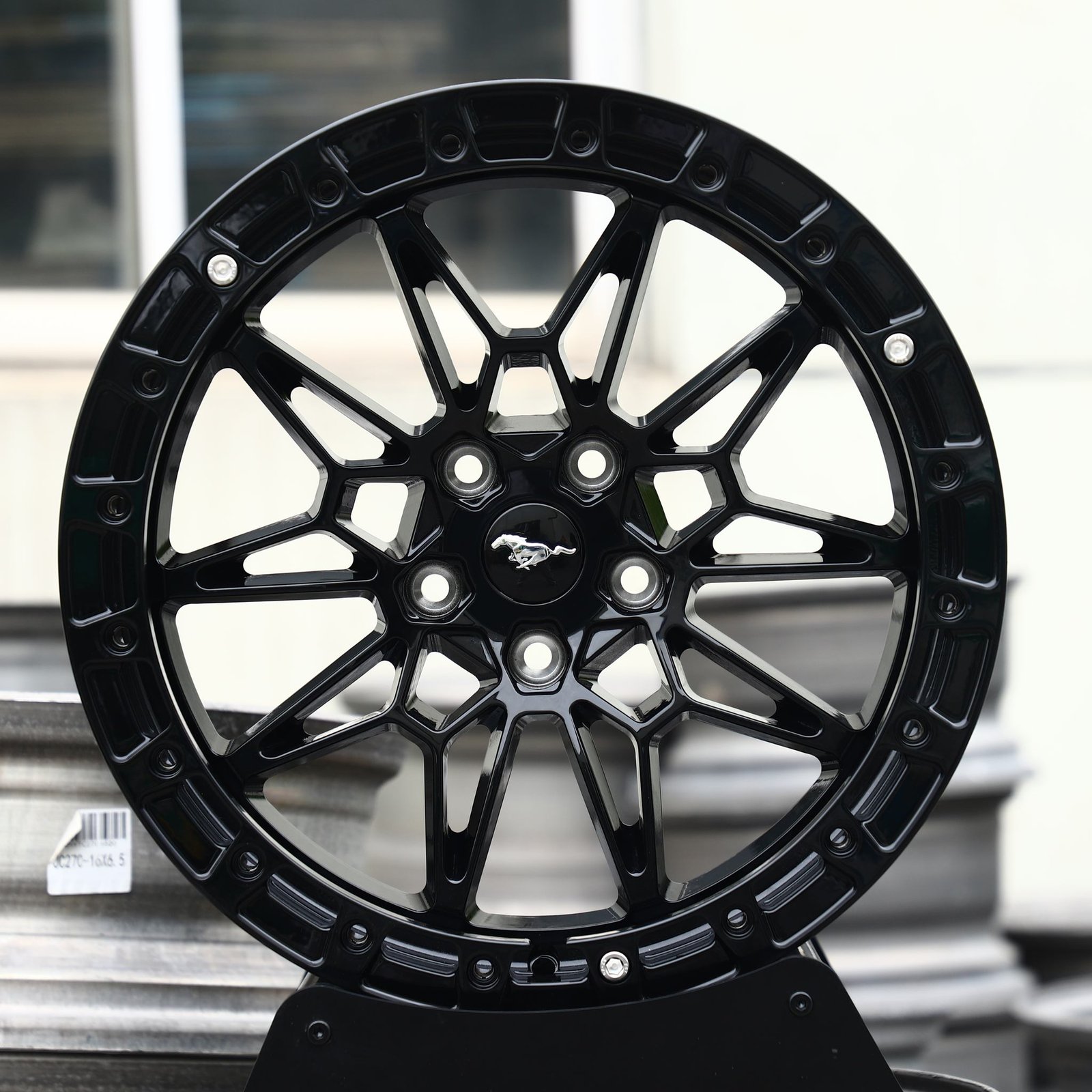 Ford Mustang S550 wheels – Gloss Black Mesh Multi-Spoke (Ford Mustang OEM-Style), front view