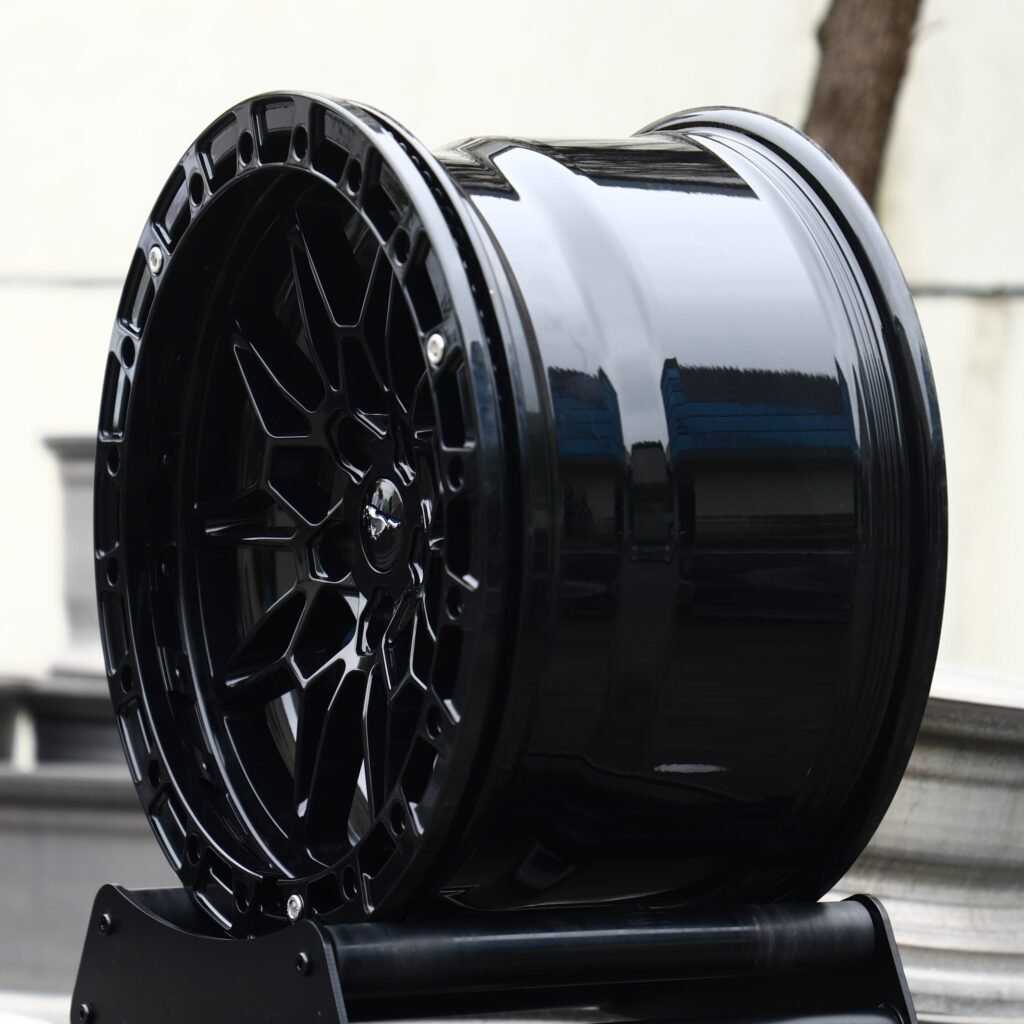5x114.3 wheels – Gloss Black Mesh Multi-Spoke (Ford Mustang OEM-Style), side view