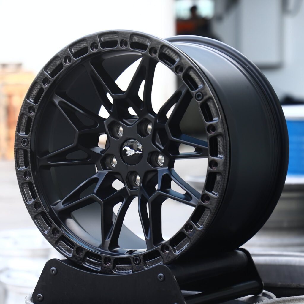 Ford Mustang Style Gloss Black Carbon Fibre Beadlock Forged Wheels - Ford Mustang / Chevrolet Corvette Fitment (5-Lug) view 2