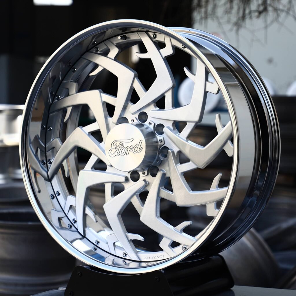 Ford F-350 Super Duty wheels – Brushed Spiral 2-Piece Deep Lip (Ford OEM-Style), angled view