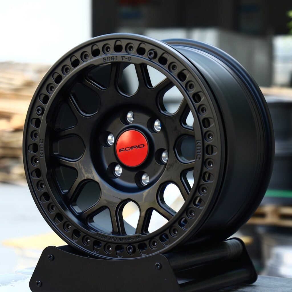 Ford Bronco wheels – Matte Black Mesh Beadlock (Ford OEM-Style), angled view