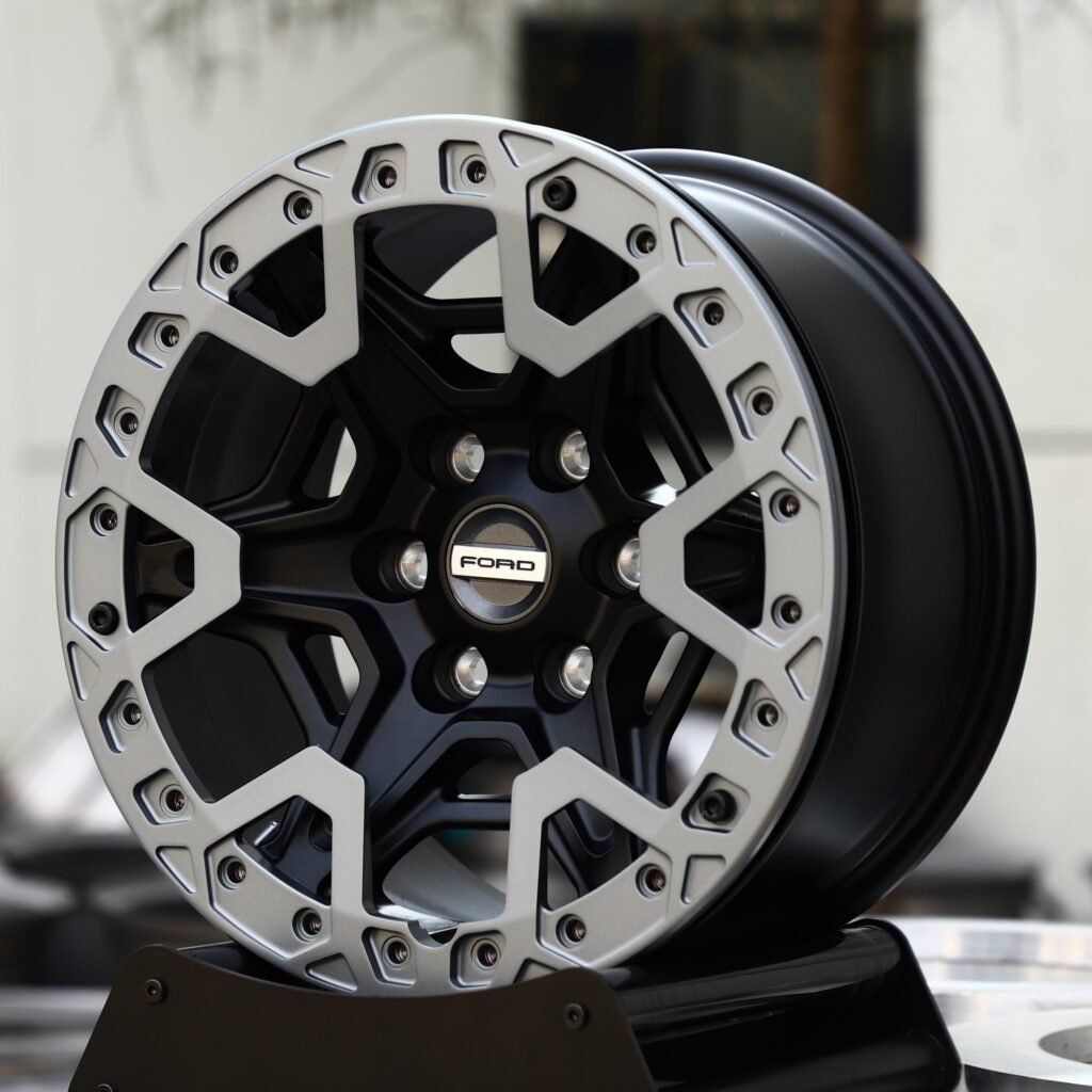 Ford Bronco wheels – Matte Black Multi-Spoke Beadlock (Ford OEM-Style), angled view