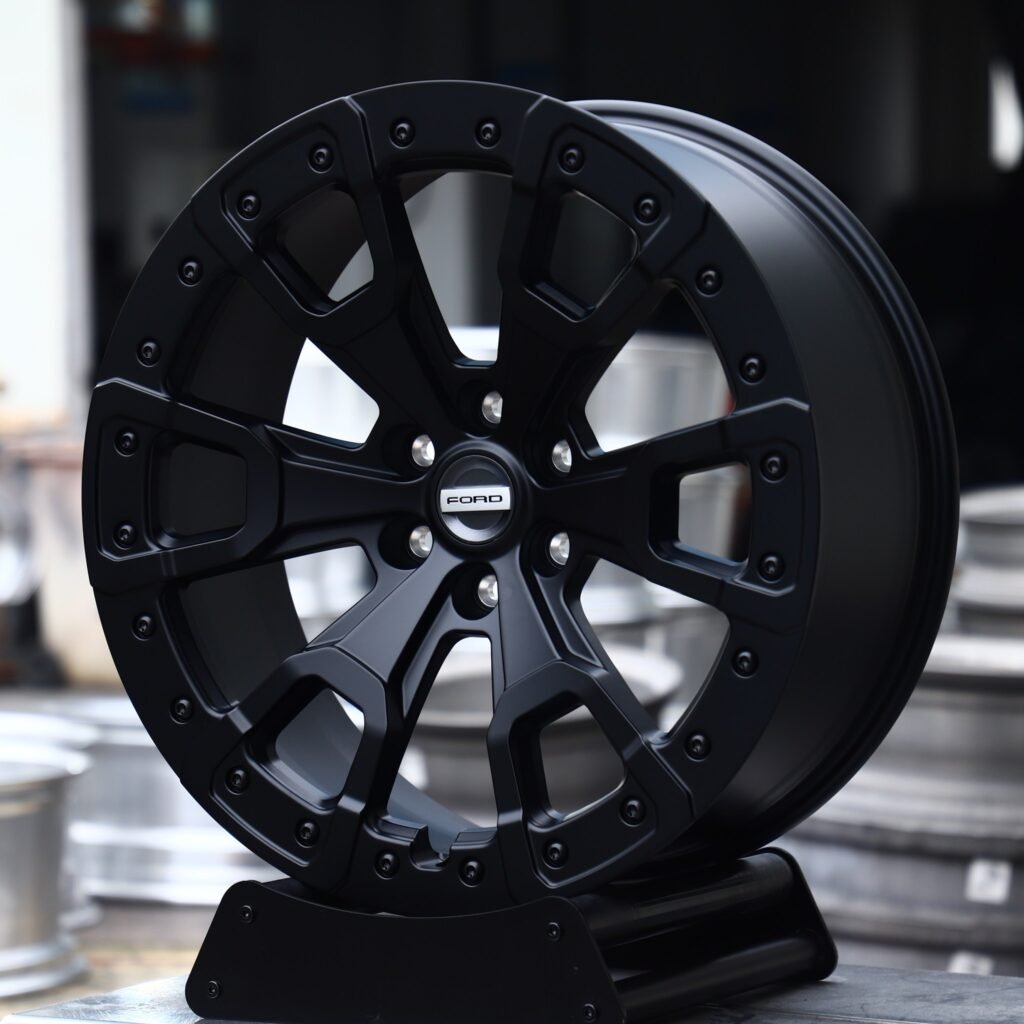 Ford Bronco wheels – Matte Black Multi-Spoke (Ford OEM-Style), angled view