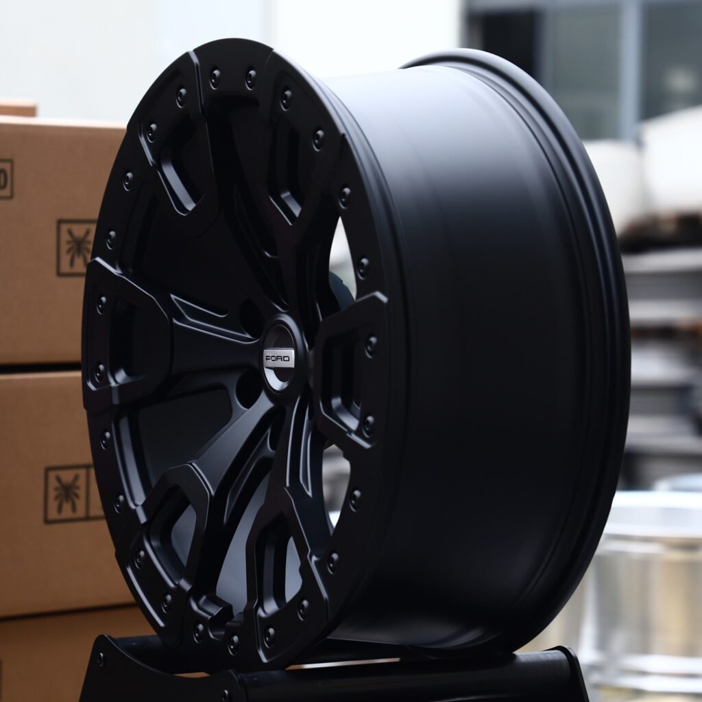 6x135 wheels – Matte Black Multi-Spoke (Ford OEM-Style), side view