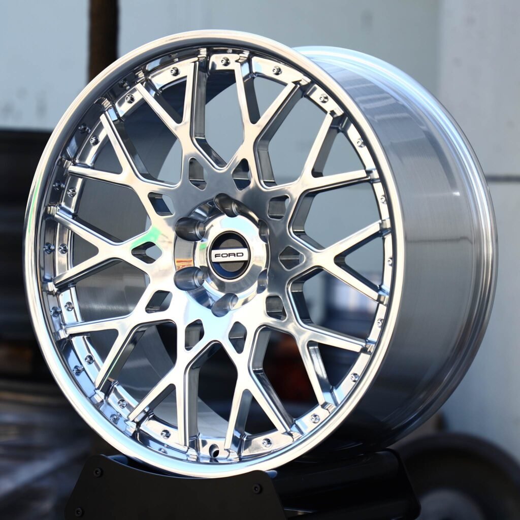 6x135 wheels – Mirror Polished Riveted Mesh Deep Lip (Ford OEM-Style), side view