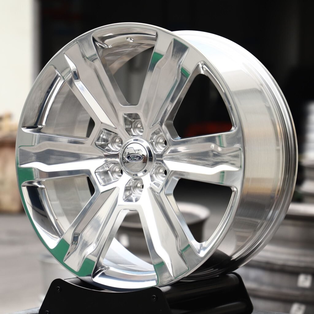 Ford Bronco wheels – Mirror Polished Split 6-Spoke (Ford OEM-Style), angled view