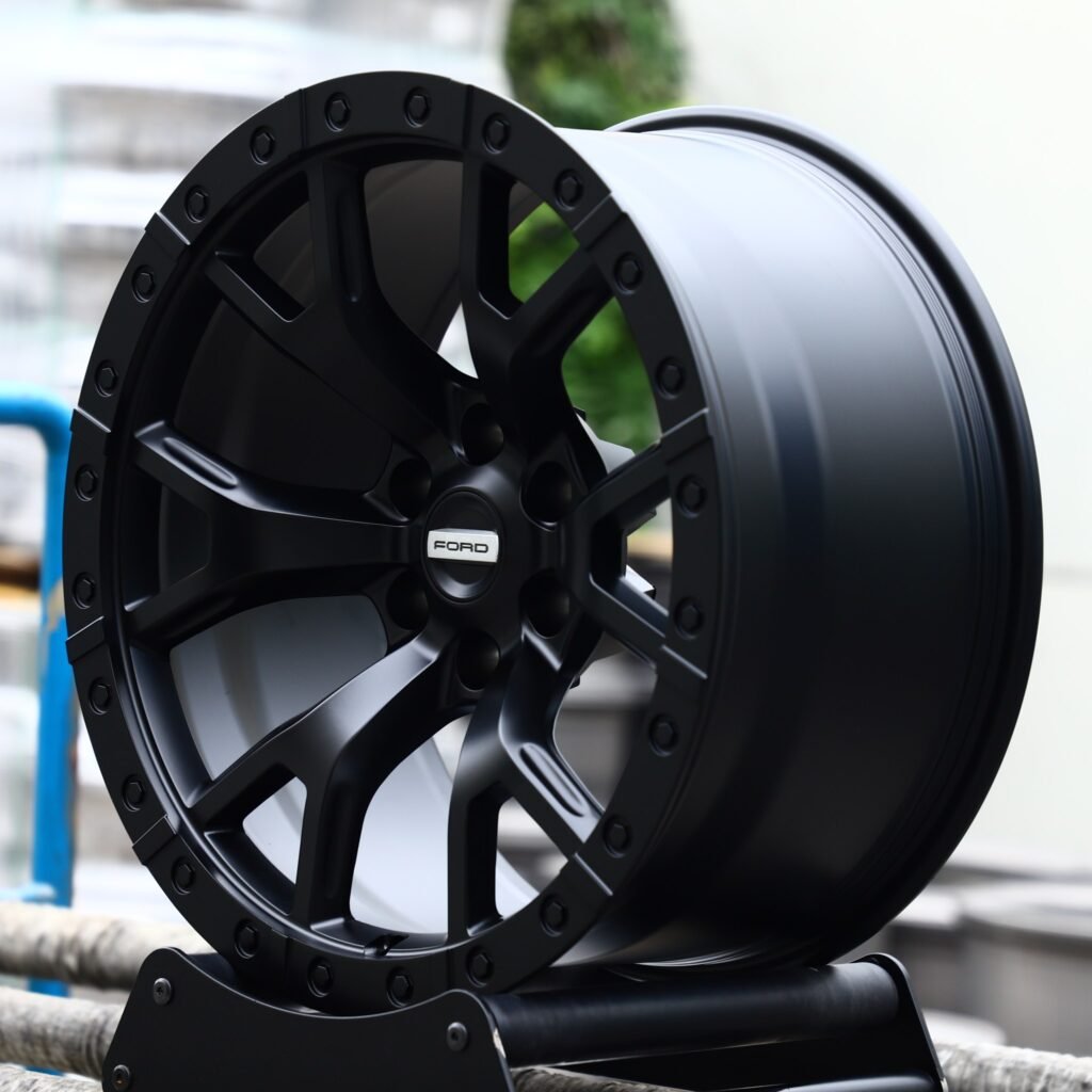 Ford Bronco wheels – Gloss Black 6 Y-Spoke (Ford OEM-Style), angled view