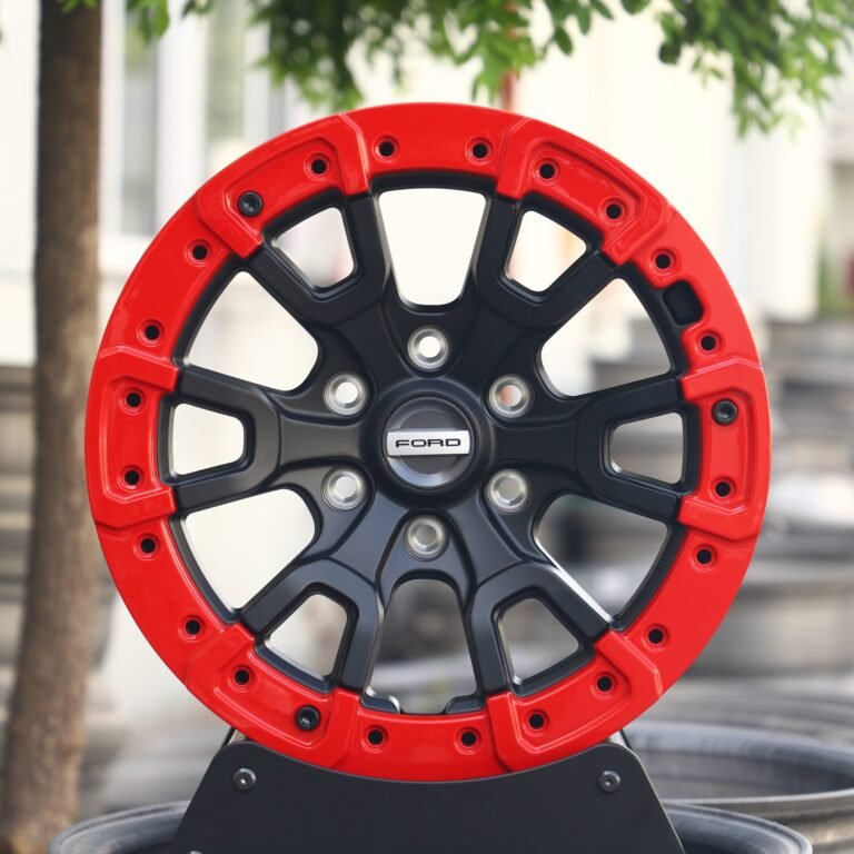Ford F-150 wheels – Gloss Black / Red, front view