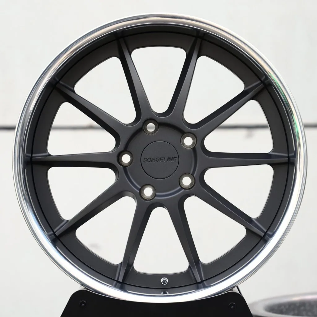 Audi R8 wheels – Matte Black 10-Spoke Deep Dish 2-Piece (Forgeline-Style), front view