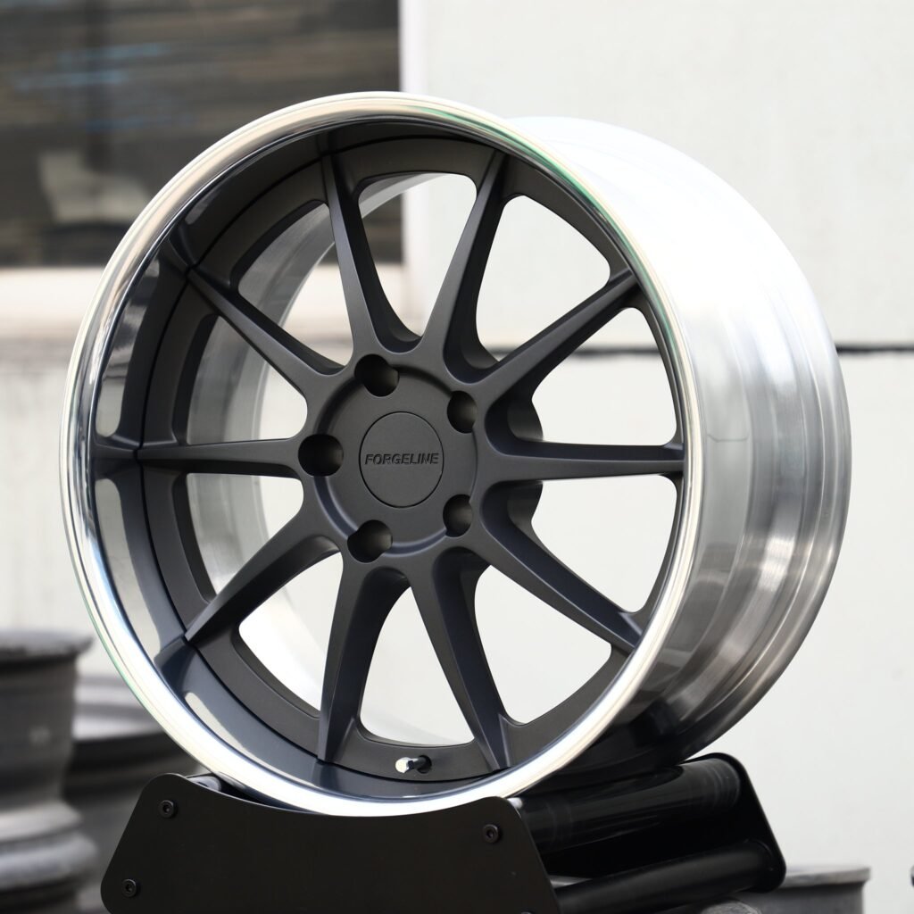 Porsche 911 wheels – Matte Black 10-Spoke Deep Dish 2-Piece (Forgeline-Style), angled view