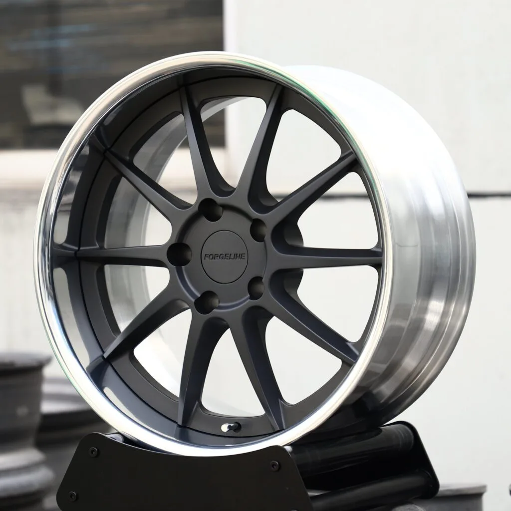 Porsche 911 wheels – Matte Black 10-Spoke Deep Dish 2-Piece (Forgeline-Style), angled view
