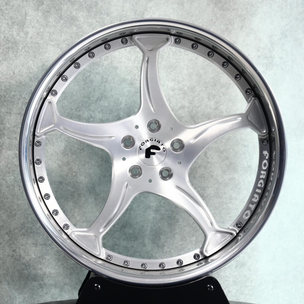 Porsche 911 wheels – Brushed Silver 5-Spoke Deep Dish 2-Piece (Forgiato-Style), front view