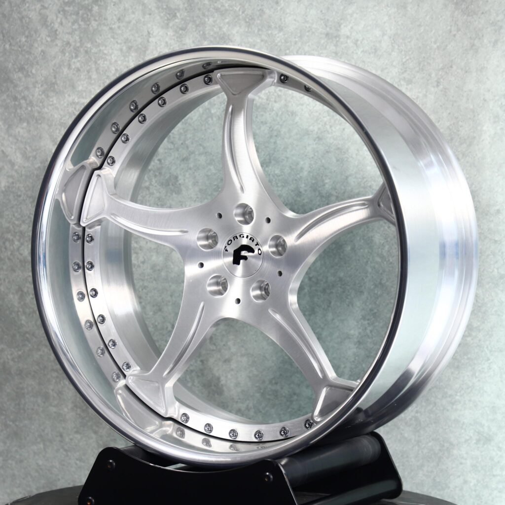 Bentley Continental GT wheels – Brushed Silver 5-Spoke Deep Dish 2-Piece (Forgiato-Style), angled view