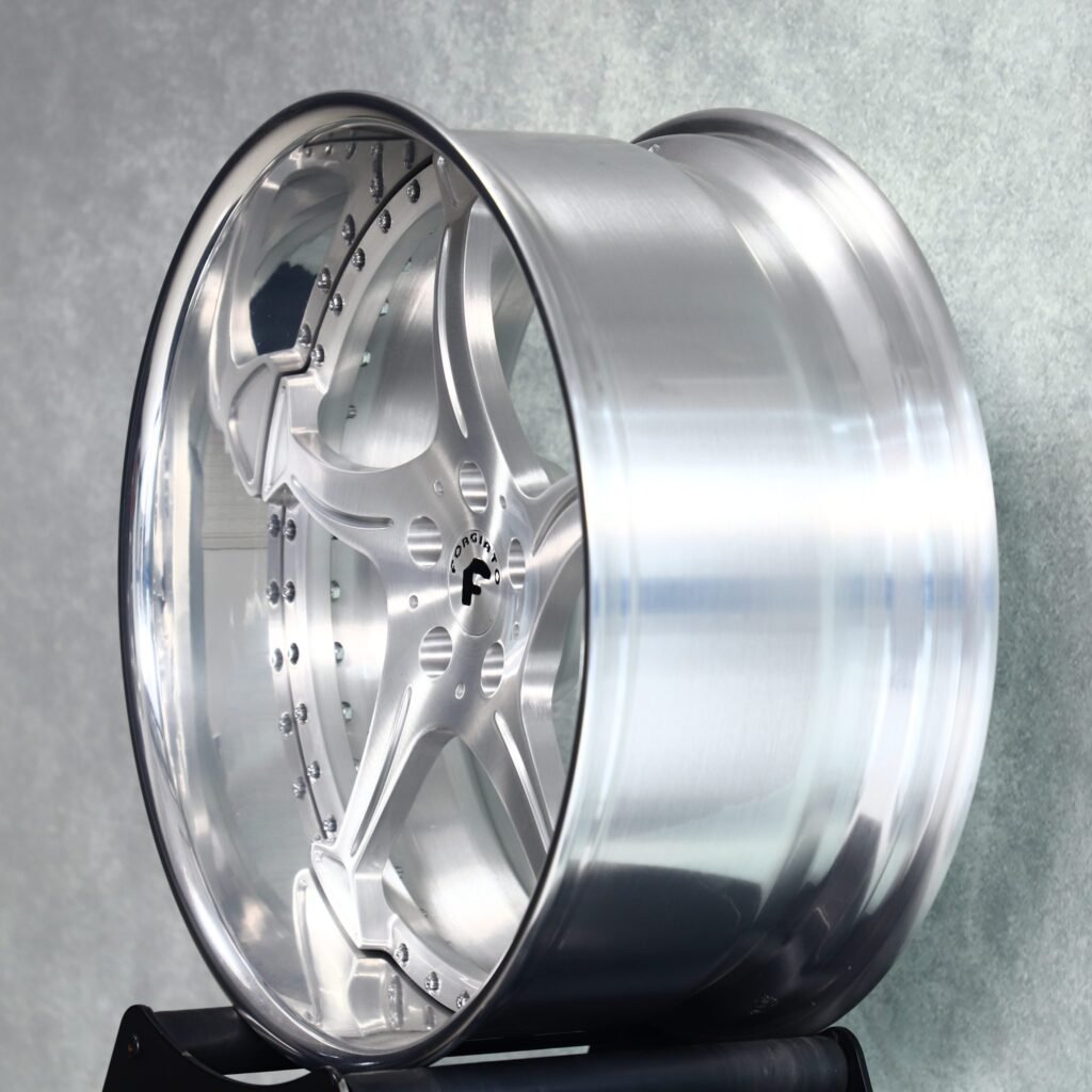 5x130 wheels – Brushed Silver 5-Spoke Deep Dish 2-Piece (Forgiato-Style), side view