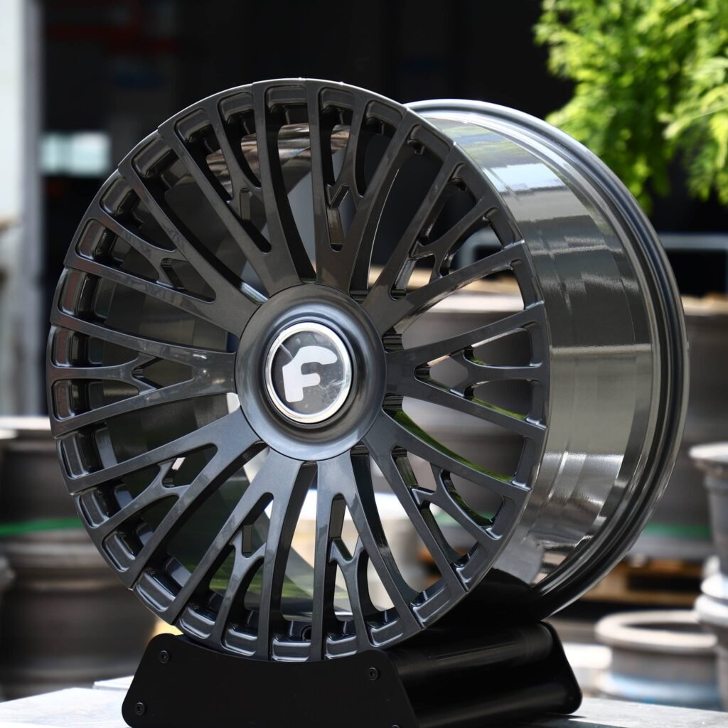 BMW M3 wheels – Gunmetal Fine Multi-Spoke (Forgiato-Style), angled view