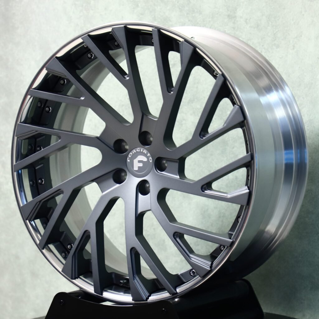 Bentley Continental GT wheels – Metallic Gray Mesh Deep Dish 2-Piece (Forgiato-Style), angled view