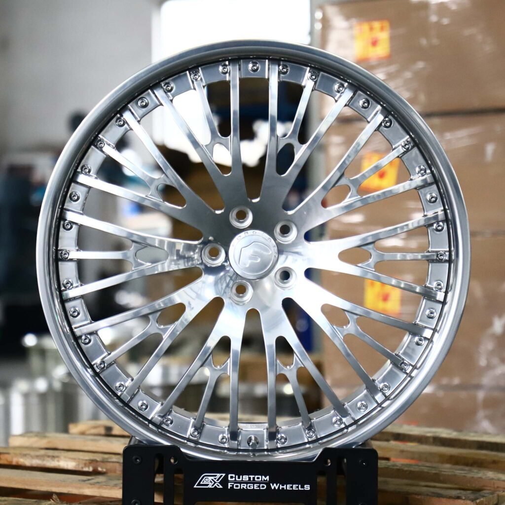 Porsche 911 wheels – Mirror Polished Multi-Spoke Mesh 2-Piece (Forgiato-Style), front view
