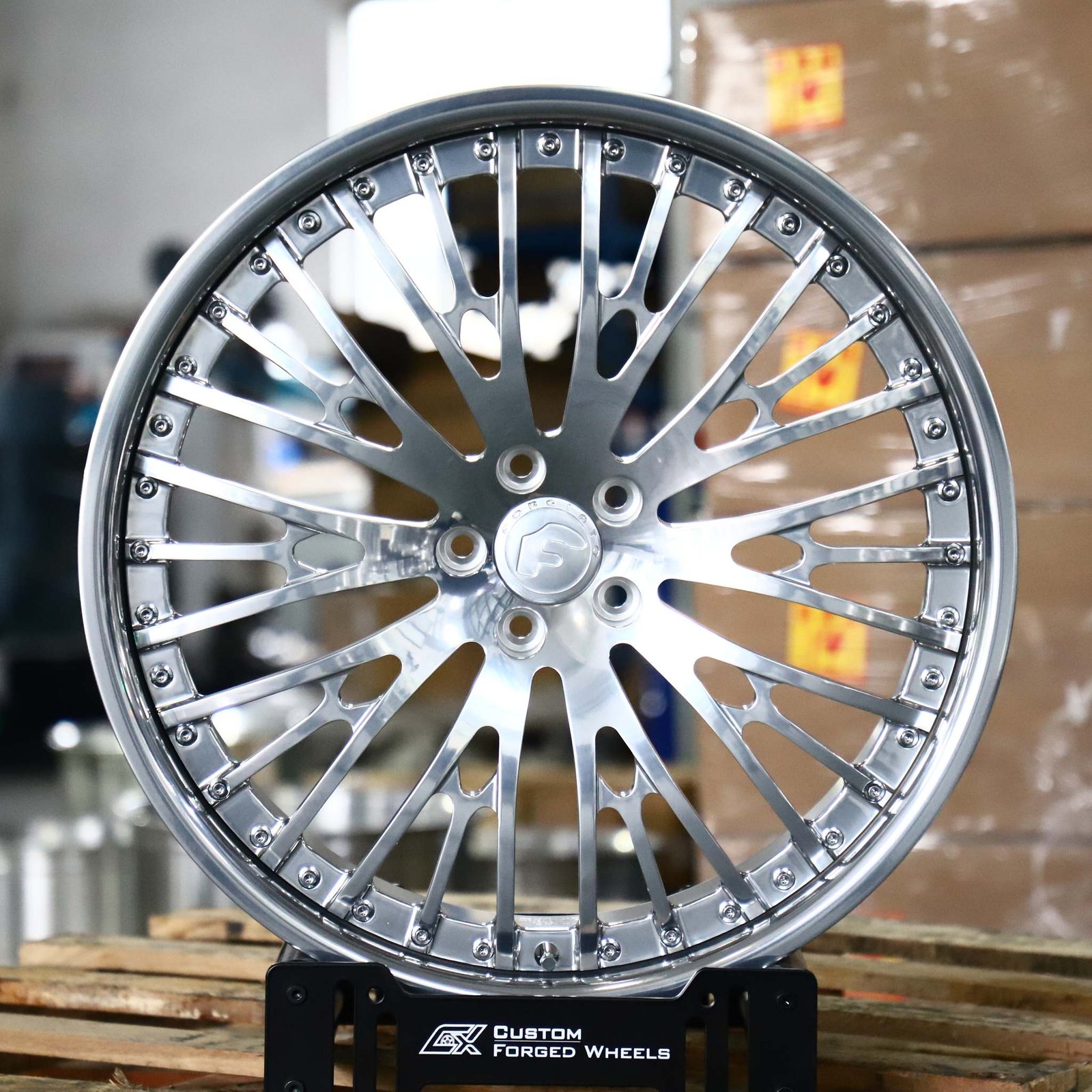 Porsche 911 wheels – Mirror Polished Multi-Spoke Mesh 2-Piece (Forgiato-Style), front view