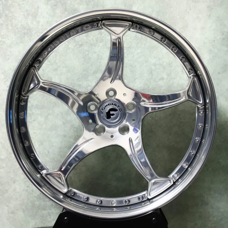 Forgiato-Style Mirror Polished Twin-Blade 5-Spoke 2-Piece Forged Wheels – Porsche 911 / Continental GT, front view
