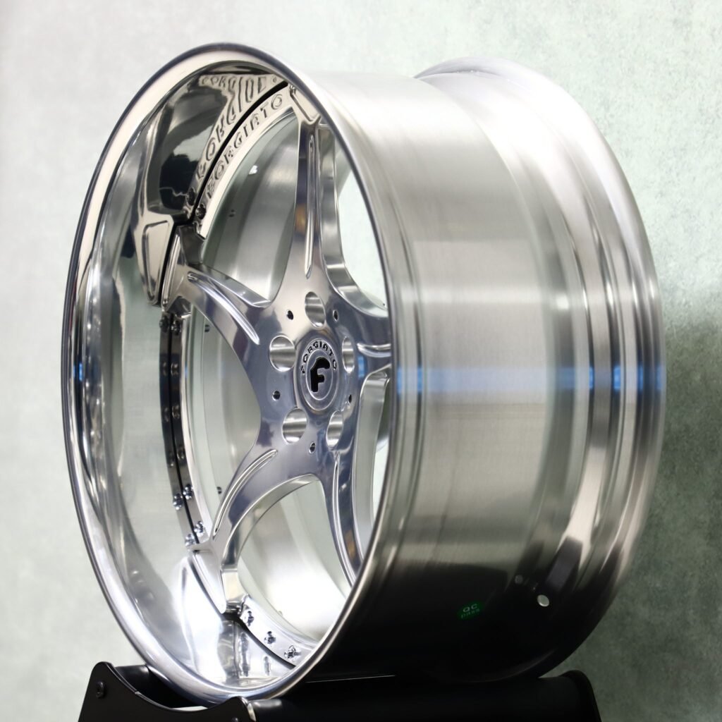 5x130 wheels – Mirror Polished Twin-Blade 5-Spoke 2-Piece (Forgiato-Style), side view